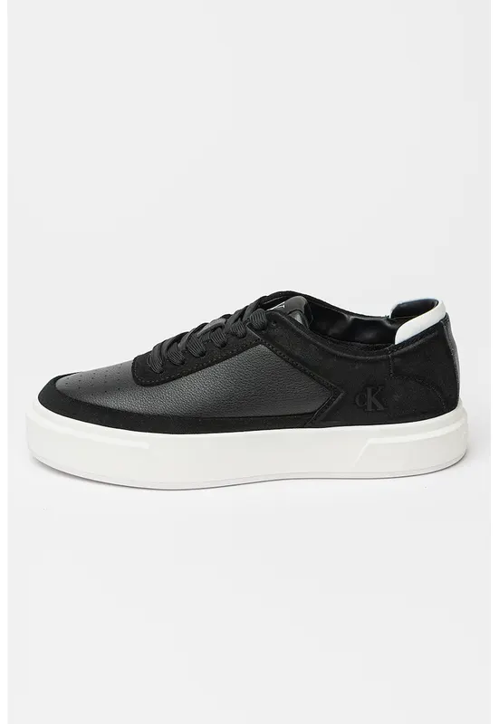 Pantofi sport flatform din piele cu logo - Negru/Alb optic