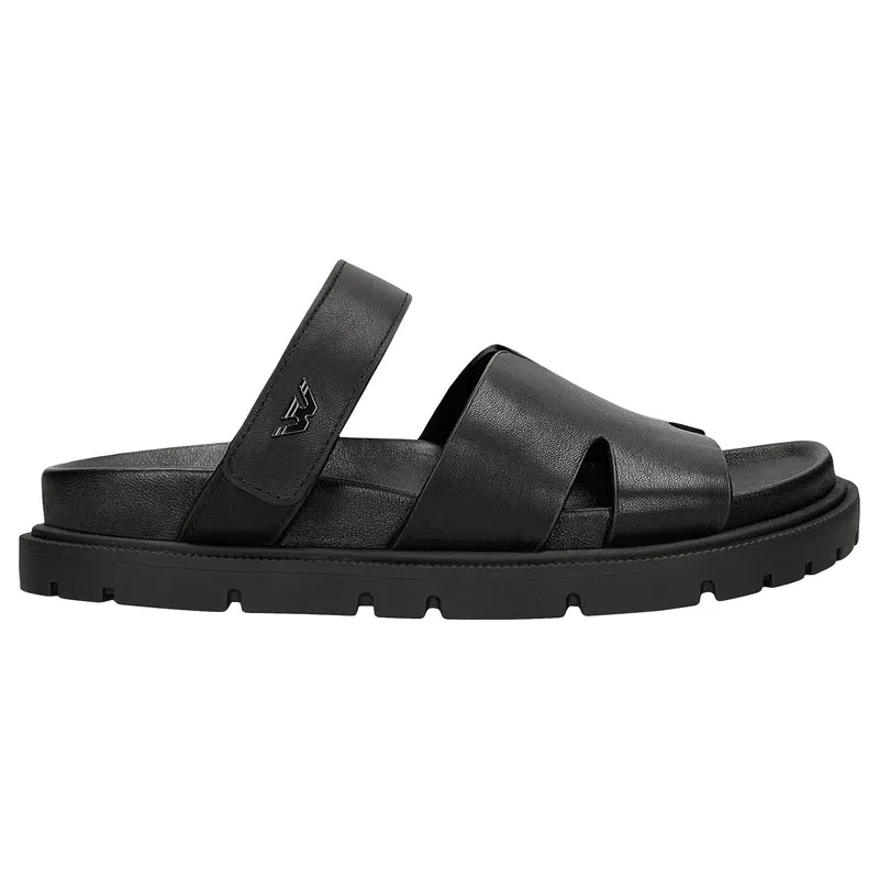 Papuci damă negri din piele, cu talpă plată
