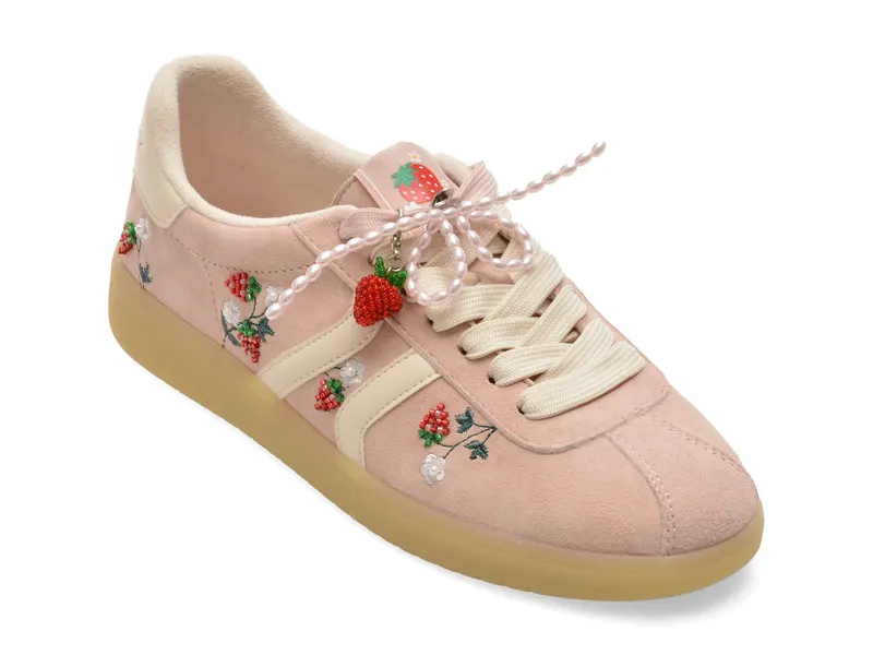 Pantofi sport roz, CHICSNEAKER 690, din piele intoarsa