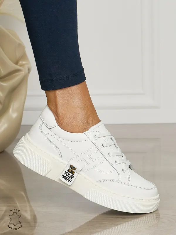 Pantofi dama din piele naturala cu siret CONFORTABILE CU MODEL LATERAL CRL1461ALB