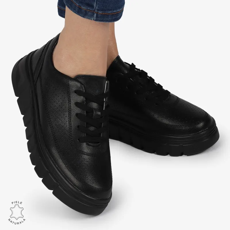PANTOFI CASUAL DE DAMA DIN PIELE NATURALA CRL0767 NEGRU