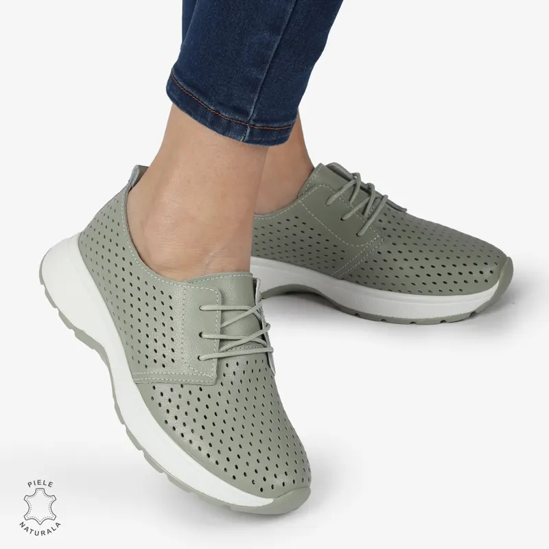 PANTOFI CASUAL dama din Piele naturala Perforata cu Siret CRL1354 BARILLA