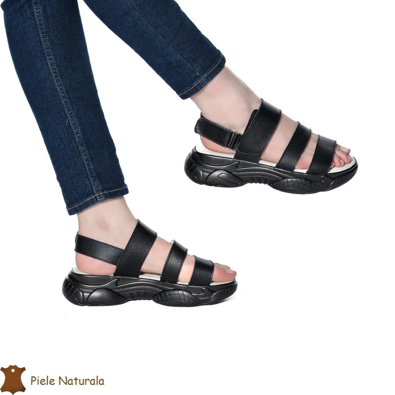 SANDALE Dama Piele Naturala CU BARETA CRL1324 Culoare: NEGRU