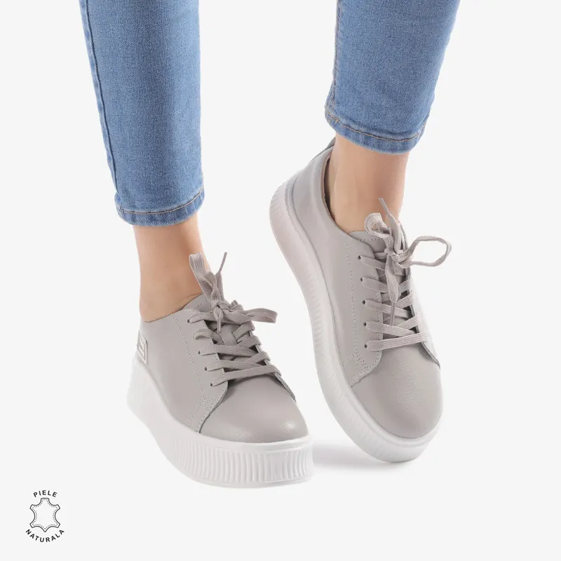 Pantofi Casual dama din Piele Naturala CRL0850 GRI