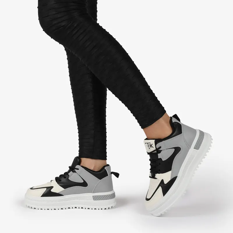 SNEAKERS din PIELE ECOLOGICA SI TEXTIL CRL1282 GRI