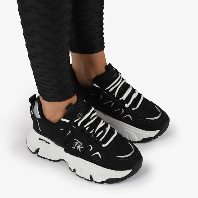 SNEAKERS din PIELE ECOLOGICA SI TEXTIL CRL1515 Negru