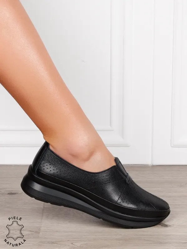 PANTOFI CASUAL Dama Piele Naturala USOR INALTA CRL1050 Culoare:NEGRU