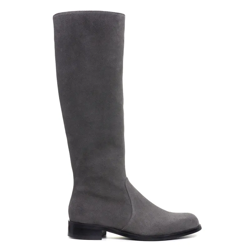 Cizme Lilly Piele Intoarsa, Sub Genunchi, Gri