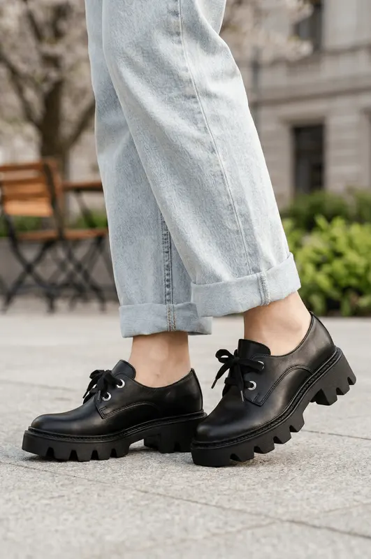 Pantofi Casual Dama din Piele cu Siret - Perugia Black
