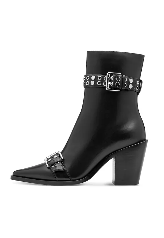 Botine din piele cu toc masiv - Negru
