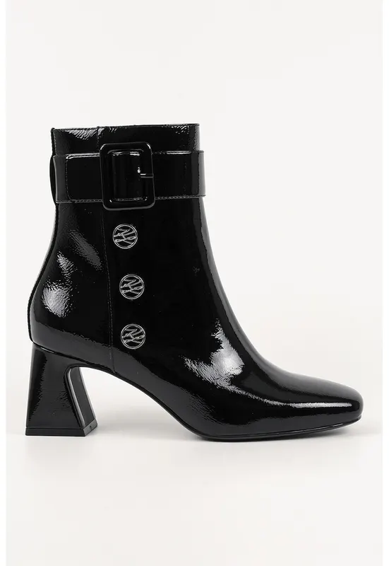 Botine cu toc masiv si logo - Negru
