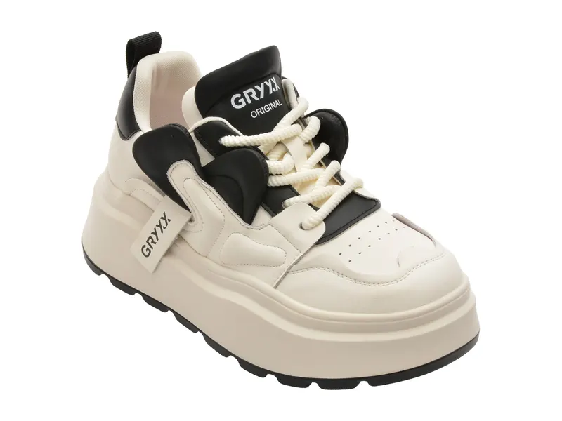 Pantofi sport alb-negru, 5682, din piele naturala