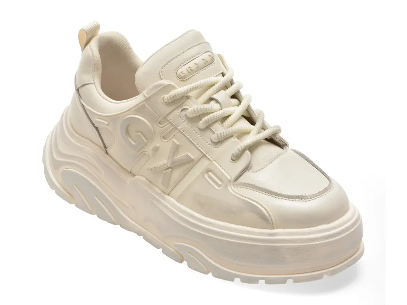 Pantofi sport albi, 11028, din piele naturala