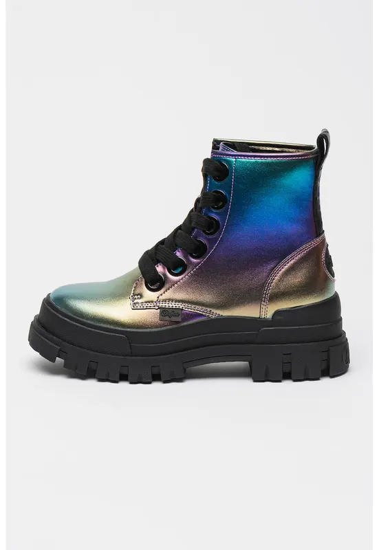 Ghete din piele ecologica cu toc masiv Aspha - Violet/Multicolor