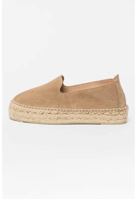 Espadrile flatform de piele intoarsa - Maro taupe