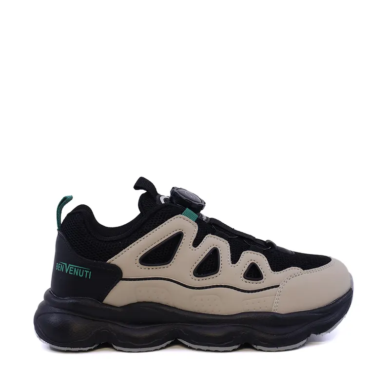 Sneakers baieți negri din piele și material textil 3791MP019N
