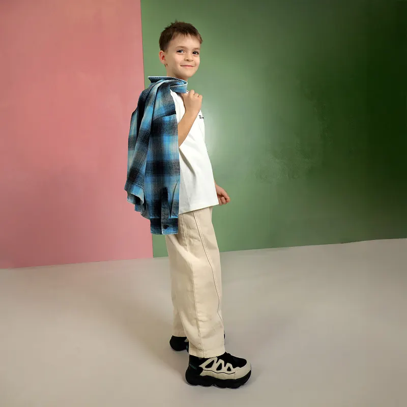 Sneakers baieți negri din piele și material textil 3791MP019N — imaginea 2