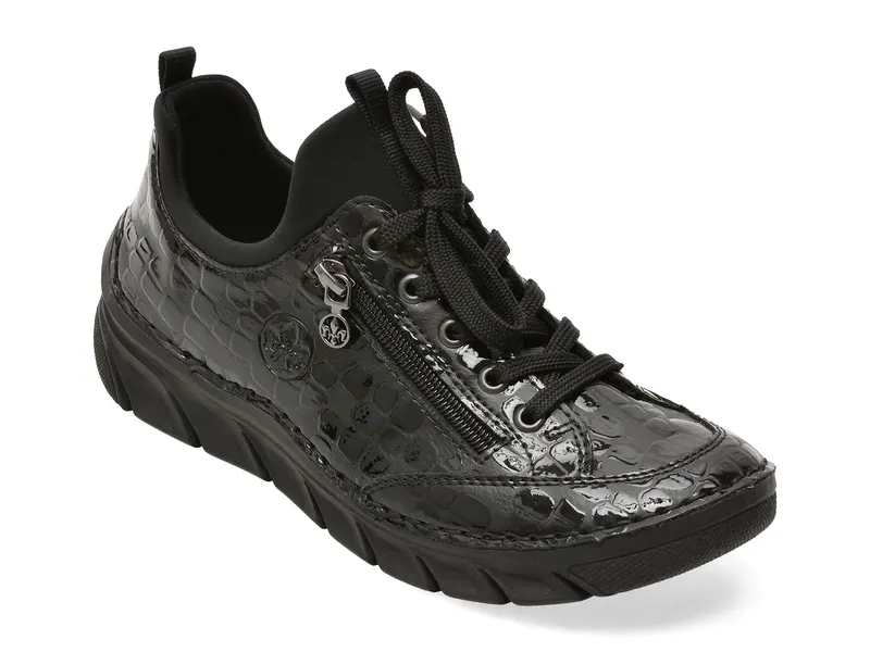 Pantofi RIEKER negri, 55073, din piele ecologica