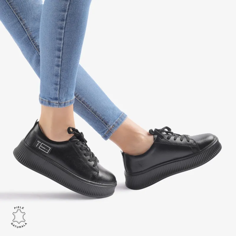 Pantofi Casual dama din Piele Naturala CRL0850 NEGRU