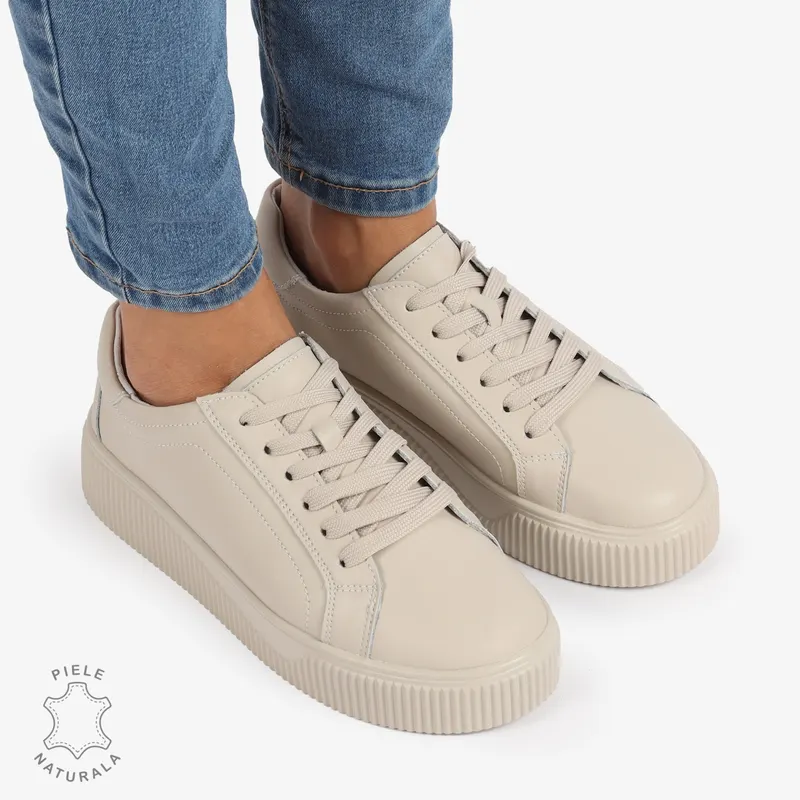 Pantofi Casual de dama din Piele Naturala CRL1222 BEJ