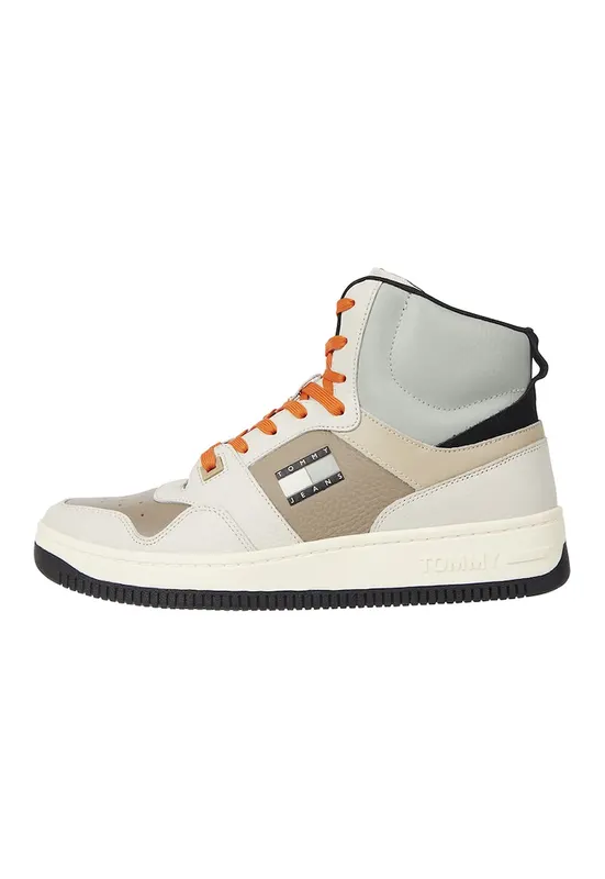 Pantofi sport mid-high de piele - Alb/Maro/Portocaliu