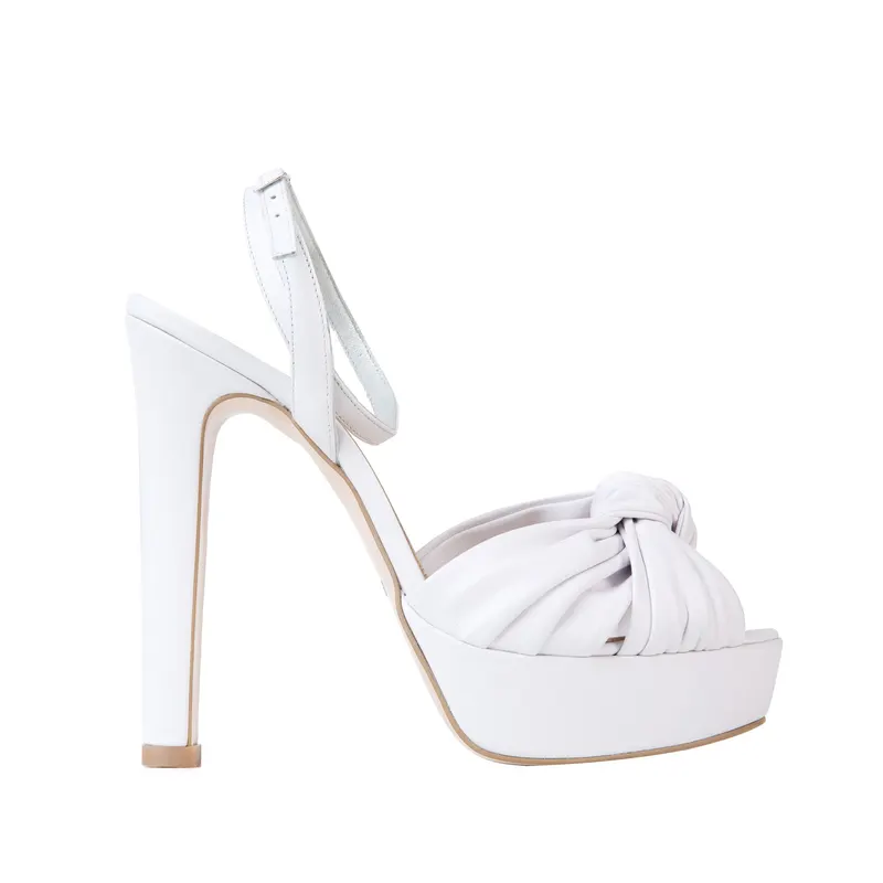 Sandale Bianca cu Platforma Piele Naturala, Albe - 39 / 14cm - Gros