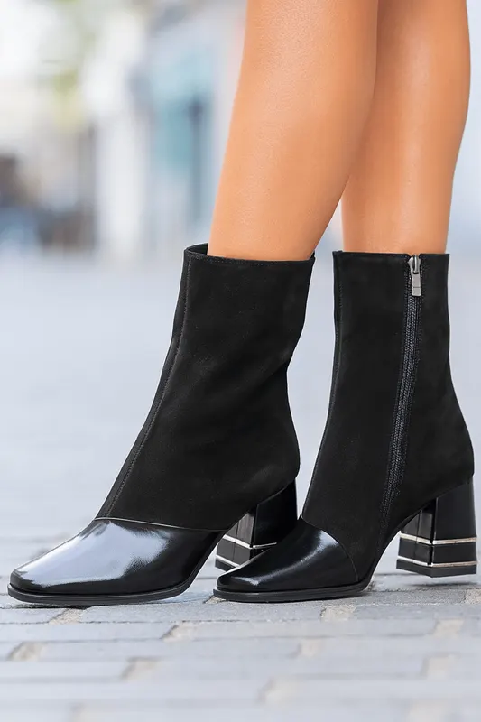 Botine Elegante Dama din Piele Negre - YZZY