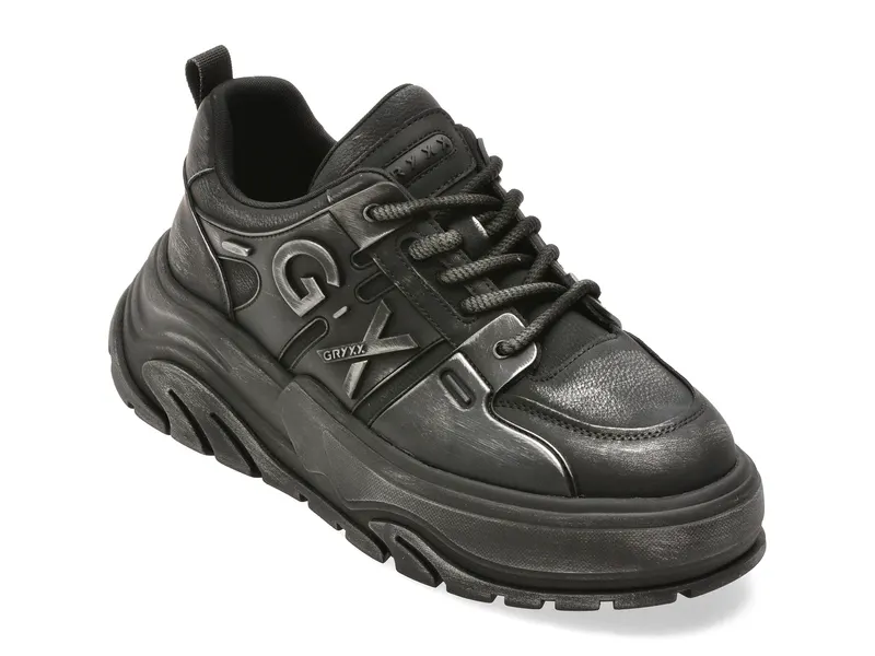 Pantofi sport negri, 11028, din piele naturala