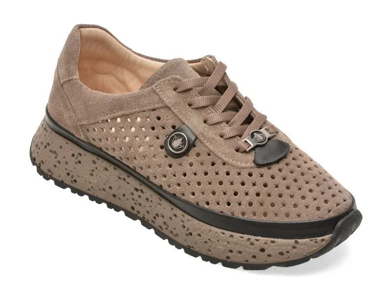 Pantofi bej, 2191558, din piele intoarsa
