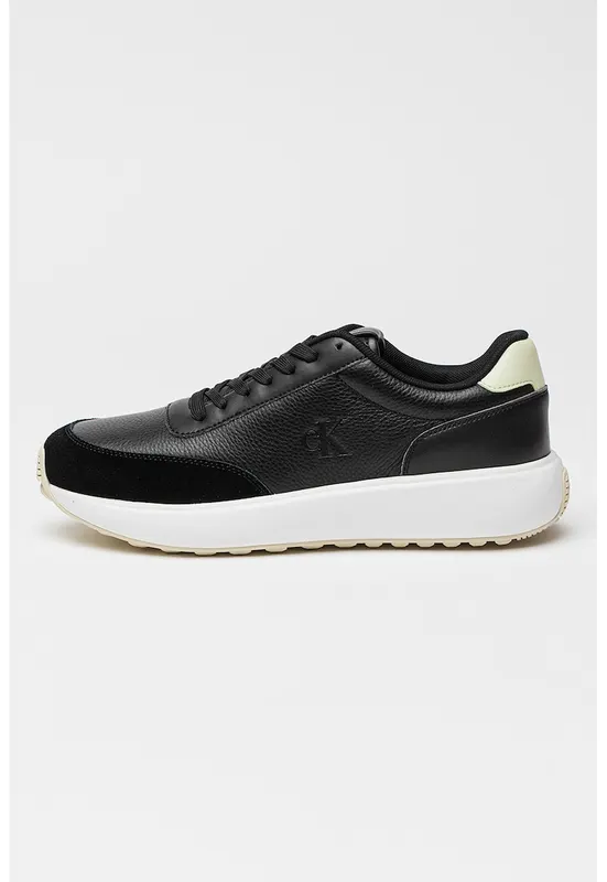 Pantofi sport din piele cu sireturi - Negru/Verde pal