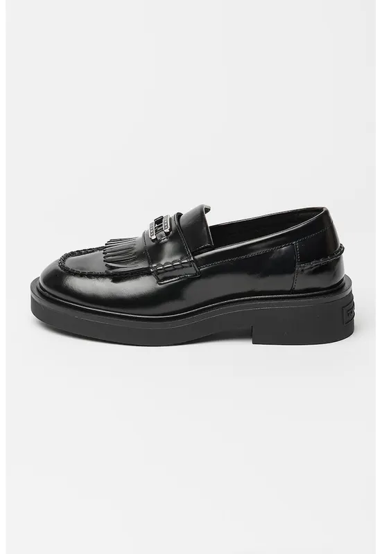 Pantofi loafer din piele cu logo - Negru