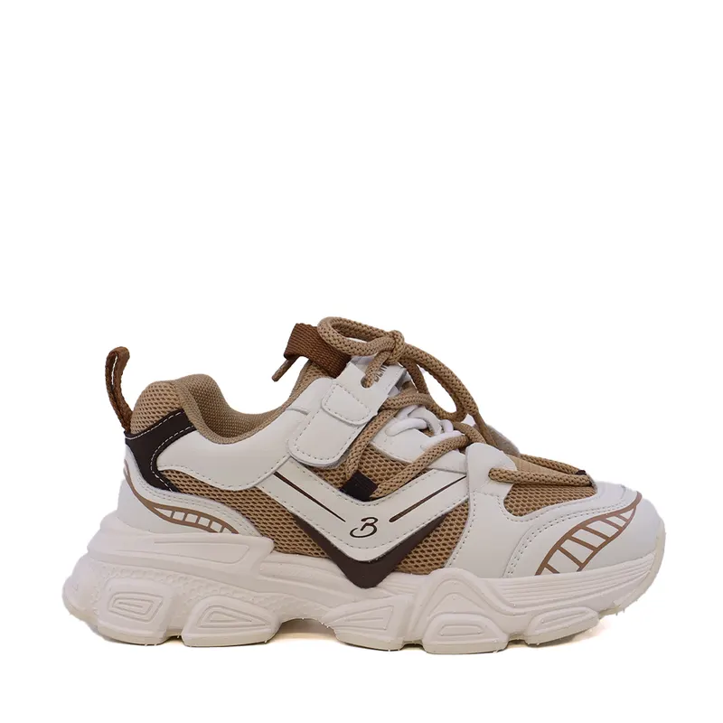 Sneakers fetițe bej din piele și material textil 3791FP060BE