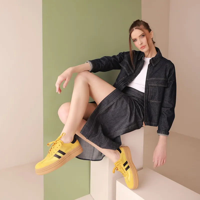 Sneakers femei Luca di Gioia galbeni din piele întorsă și textil 1291DPF6100VG — imaginea 2