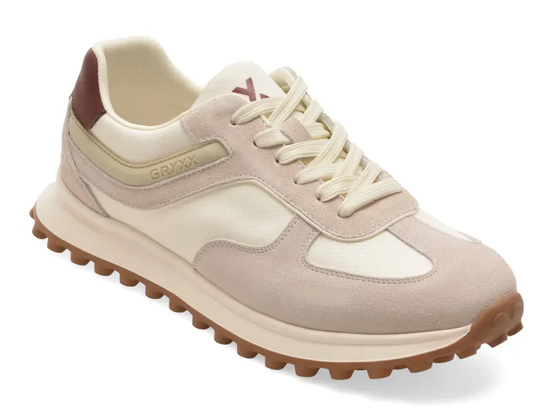 Pantofi sport GRYXX albi, 58271, din material textil si piele naturala