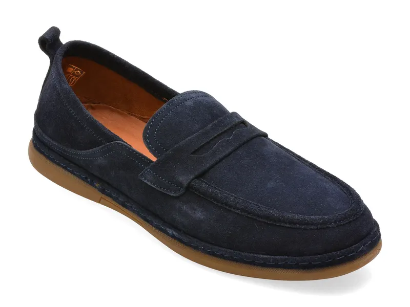 Mocasini bleumarin, 33651, din piele intoarsa