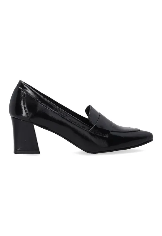 Pantofi din piele lacuita cu toc masiv - Negru