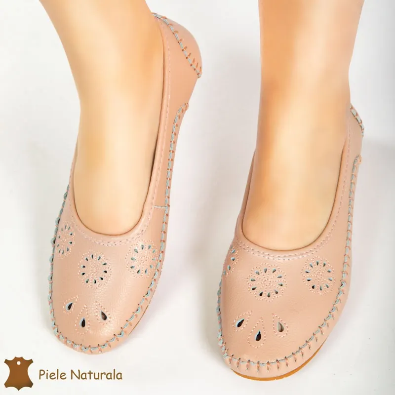 Balerini dama din Piele Naturala cu talpa flexibila CRL0178 ROZ
