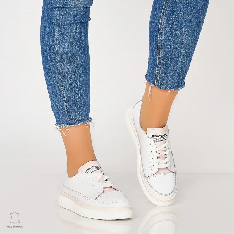 Pantofi casual trendy de dama din piele naturala Multicolor CRL0007 Alb