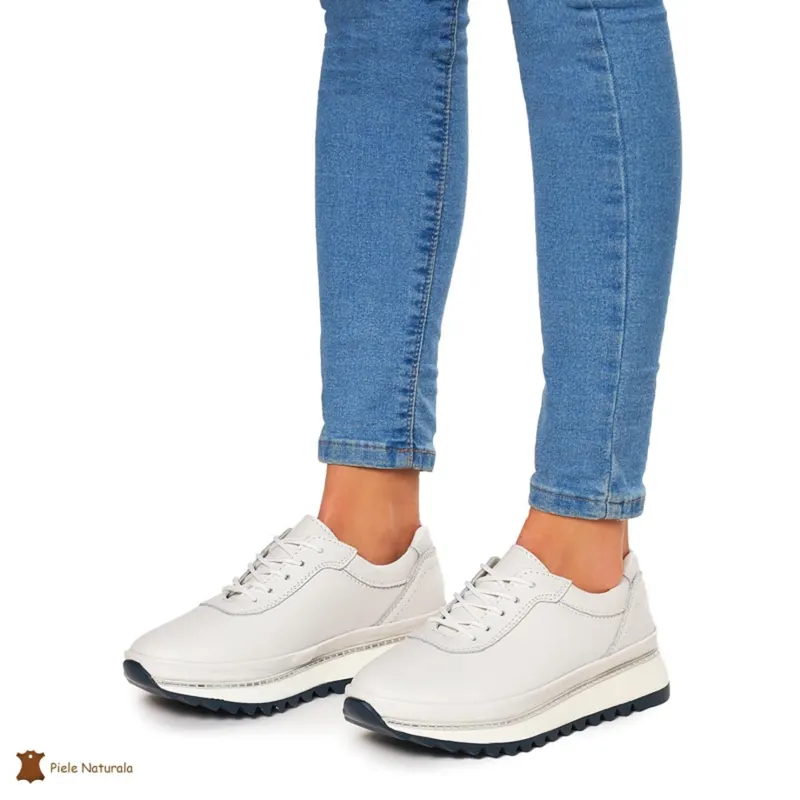 Pantofi Casual dama din Piele naturala cu talpa groasa CRL0048 ALB