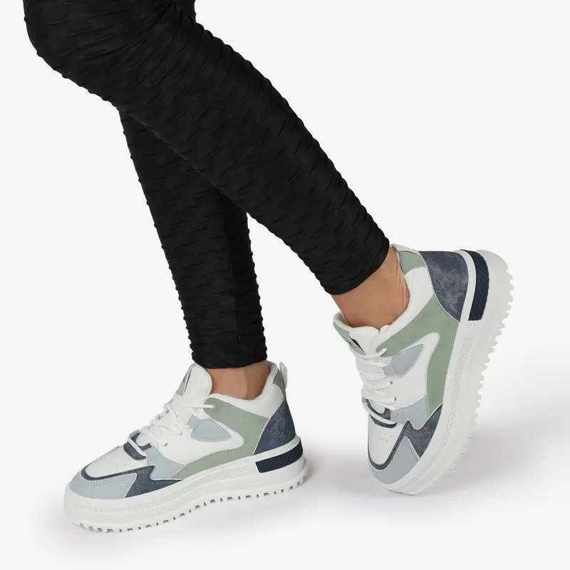 SNEAKERS din PIELE ECOLOGICA SI TEXTIL CRL1282 ALBASTRU