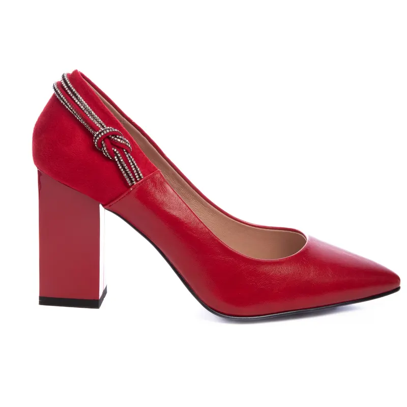 Pantofi Eleganti din Piele Ecologica cu toc Gros CRL0730 Red