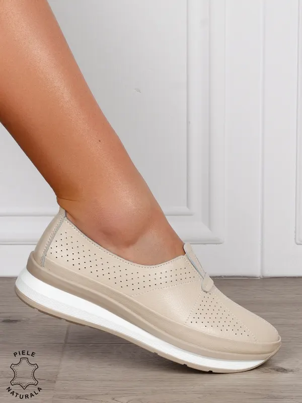 PANTOFI CASUAL Dama Piele Naturala USOR INALTA CRL1050 Culoare:BEJ