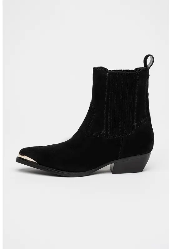 Botine de piele intoarsa cu toc cubanez Lanna - Negru