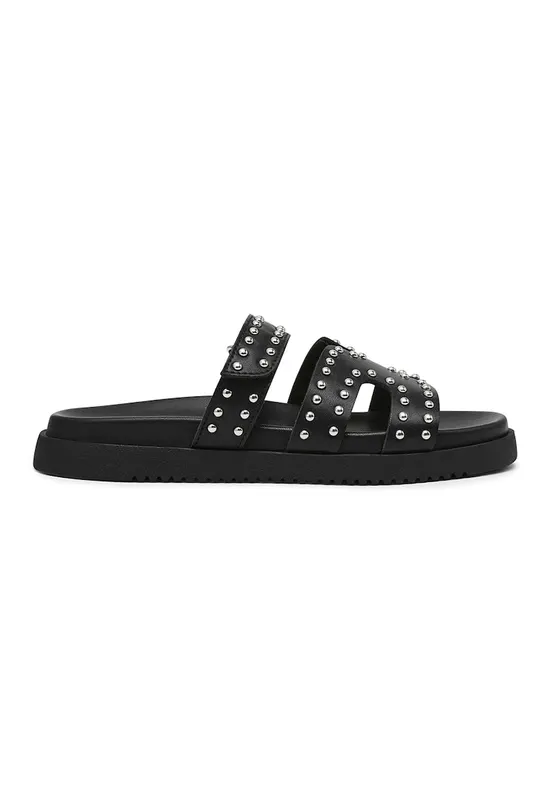 Papuci din piele - Negru/Argintiu