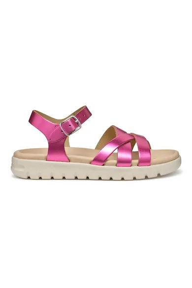 Sandale de piele cu catarama - Fucsia