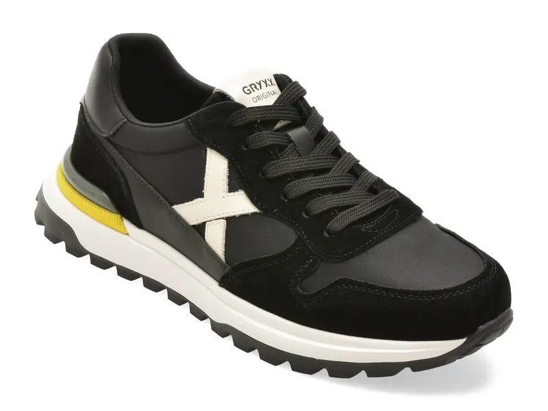 Pantofi sport negri, 58636, din material textil si piele naturala