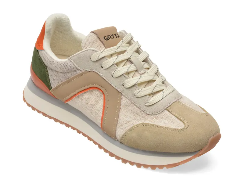 Pantofi sport bej, 24294, din material textil si piele naturala