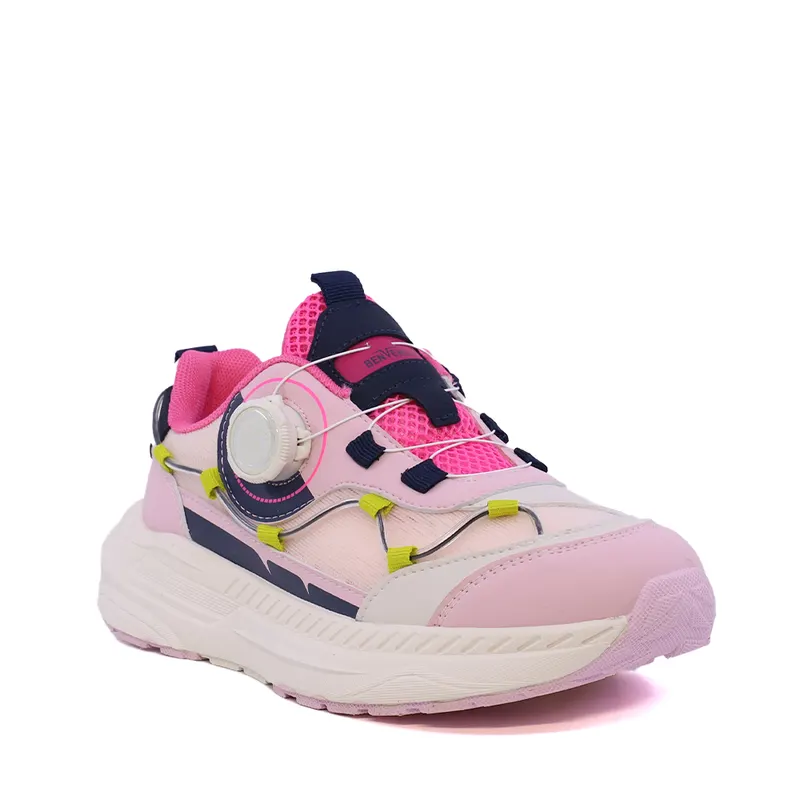Sneakers fetițe roz din piele și material textil 3791FP028RO — imaginea 2