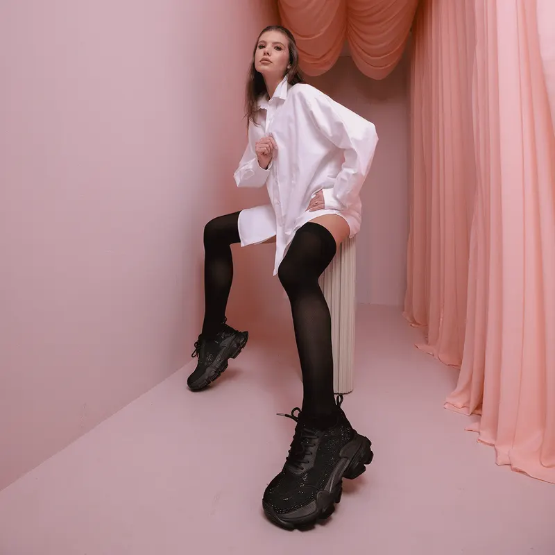 Sneaker femei Enzo Bertini negri din piele cu ștrasuri 3861DP266N — imaginea 2