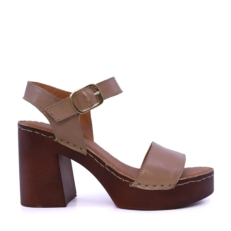 Sandale femei cu toc gros taupe din piele 511DS5464TA